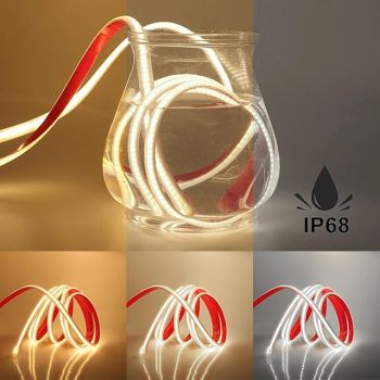 Waterproof Flexiable COB LED Strip with Switch Pool Light Strip 220V EU UK Power Plug 288LEDs/M High Density Self-adhesive COB LED Strp 1/2/3/4/5m