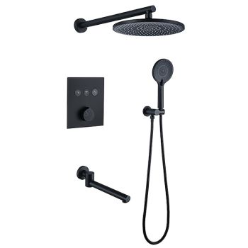 10 Inch Round Shower Faucets Sets,3-Function Matte Black / Chrome Complete with Brass Shower Head and Solid Brass Handshower Mount Inside Rainfall Shower Head System Foundation of a Perfect Shower