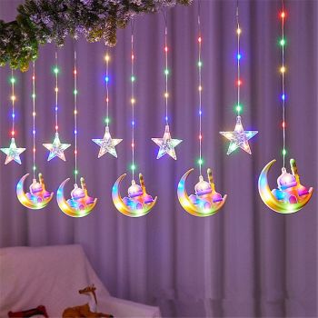 3M Star & Moon LED Curtain String Lights, Christmas Curtain String Lights Decorations for Home, Events & Party