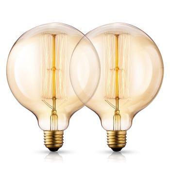2pcs 40W Edison Vintage Globe Incandescent Light Bulb Dimmable E26 E27 G125 Antique Filament Amber Warm White for Loft Bar Restaurant Kitchen 220-240V