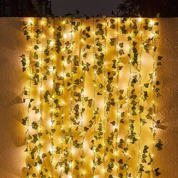 Outdoor Solar LED String Lights IP65 Waterproof Solar Power Outdoor Led Garden Hanging Lights Artificial Outdoor Ivy Leaf Plants For Yard Fence Wall Hanging Decoration Warm White 8 Mode Lighting