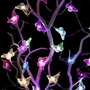 Pink Cat Claw String Lights LED Butterfly Bee Flower Copper Wire String Light Battery Powered 2M 20LEDs Christmas New Year Birthday Party Bedroom Home Garden Decoration Lamp