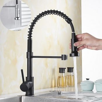 Kitchen Sink Mixer Faucet with Pull Down Sprayer, 360 swivel High Arc Single Handle Spring Kitchen Taps Deck Mounted, One Hole Brass Kitchen Sink Faucet Centerset Water Taps Pull Down Kitchen Faucets