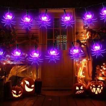Halloween Spider String Lights 12M 100LEDs Solar Powered Halloween Decoration Lights Outdoor Garden Lights Waterproof Porch Yard Balcony Fence Decorations