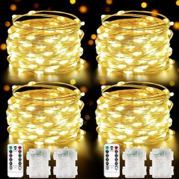 4 Pcs 10M/32FT 100LED Beads Fairy String Lights Halloween Christmas Valentine's Day Wedding Festival Party Gift DIY Copper Wire Light String IP44 Waterproof AAA Waterproof Battery Box Remote Control