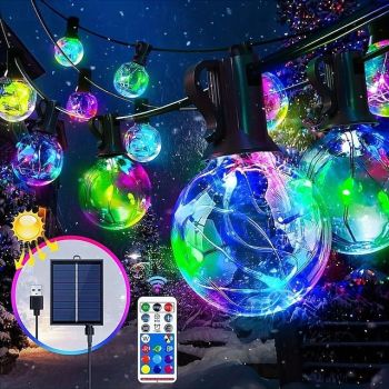 G40 Solar String Lights, Outdoor Waterproof Colorful String Light with Remote Control for Christmas Courtyard Garden Wedding Festival Decoration Light String