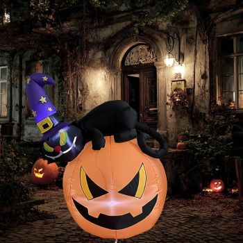 1 Pc 1.2M/4FT Halloween Black Cat Pumpkin LED Inflatable Air Model Indoor and Outdoor Courtyard Garden Party Lawn Halloween Festival Atmosphere Decorative Light US/EU/AU/UK Plug