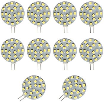 10pcs 2W G4 LED Disc Bi-pin Light Bulb 200lm 21LED SMD2835 Warm White 20W Halogen Equivalent for Puck Lights in RV Trailers Campers Automotive Lighting 12-24V