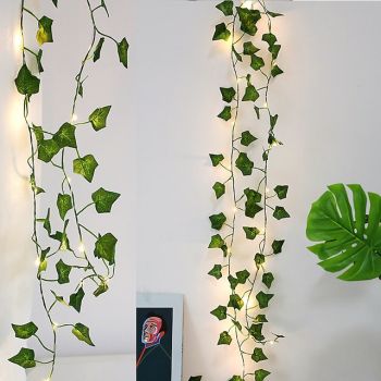 Elegant Wedding Reception Party 2M 20LED Artificial Ivy Garland Fake Plants LED Fairy String Light Hanging Leaf for Home Wedding Party Decor Hanging Garden Yard (without battery)