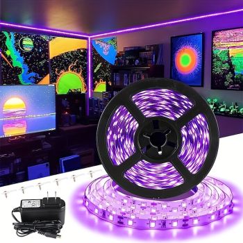 UV Purple LED Light Strip Kit - 5-10M Flexible 12V Warm White Tape Light Black Light for Party, Bar & Decoration