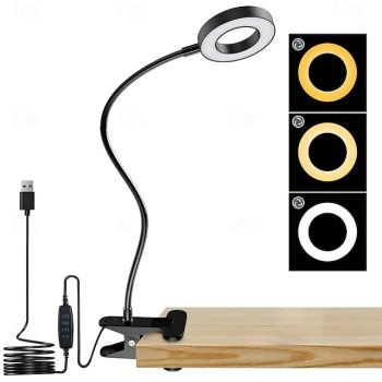 LED Desk Lamp Reading Lamp Night Light Dimmable USB Reading Light with Clamp Flexible Gooseneck Book Light for Bed Headboard Craft Computer