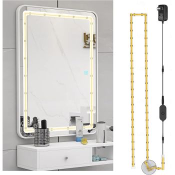 COB LED Vanity Mirror Light Kit, 1-4M/3.2-13ft 420LED/m Adjustable Strip Light, Dimmer & Power Supply COB Strip Lights for Mirror, Closet, Kitchen, Cabinet Lighting