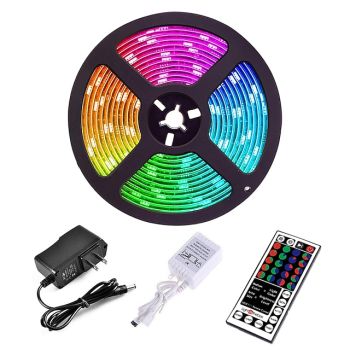 5M 16ft Waterproof LED Strip Lights TV Backlight RGB SMD2835 Tiktok Lights Flexible IR 44Key Remote Controller Linkable Self-adhesive Color-Changing