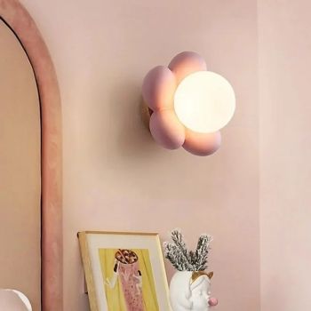 Pink Flower Shape Wall Light Background Resin Body Sconce Wall Lamp for Kid Girl Room Bedside Sofa 110V-240V 5W