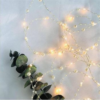 Elegant Wedding Reception Party 1PCS Battery Operated Pearl LED Copper Wire String Lights Pearlized Fairy Lights for Wedding Home Party Christmas Decorations 2M 20Leds