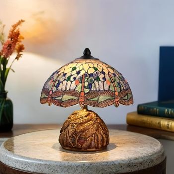 Dragonfly Table Lamp, Resin Handcrafted Night Light, Simulated Stained Glass Table Lamp