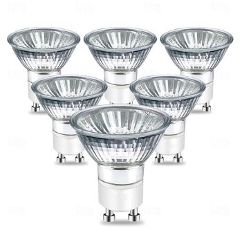 GU10 Halogen Bulb 220V 50W Halogen Light Bulbs MR16 with Glass Cover 2700K Warm White Dimmable for Candle Warmer Lamp Track Lighting Ceiling Light 6pcs