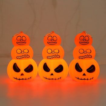 3 Pcs 12.2 * 7.6CM Halloween 3 Head Expression Pumpkin LED Electronic Ornament Light Luminous Pendant Indoor and Outdoor Gathering Restaurant Atmosphere Decoration Light AG10 * 3 Battery