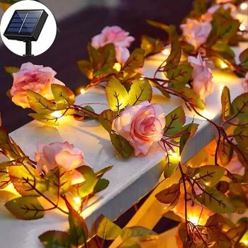 Solar Rose Flower String Lights Valentines 2m 20LEDs Yard Waterproof Christmas Garden Lights for Home Bedroom Party Holiday Wedding Patio Decor