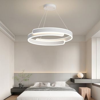Pendant Lights Round Stitching Metal Modern LED Ring Hanging Light with White Acrylic Decorative Shade Suspension Lamp, Nordic Minimalist Dining Room Drop Lighting Fixtures Only Dimmable with Remote Control