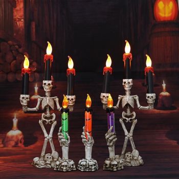 Halloween Skull LED Candlestick Skeleton Ghost Hand Flameless Candle Holder Lamp Lights for Halloween Party Decorations