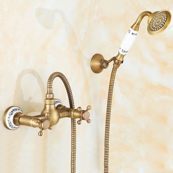 Brass Shower Faucet Set,Two Handles One Hole  Wall Installation Waterfall Portable Spray Pull out Handshower with Cold/Hot Water Foundation of a Perfect Shower