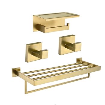 Bathroom Accessory Set Include Toilet Paper Holder 2 Robe Hooks and  Bath Shelf  Multifunction Stainless Steel Wall Mounted Electroplated Golden 4pcs