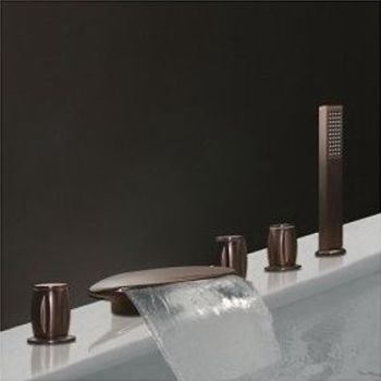 Bathtub Faucet - Contemporary Oil-rubbed Bronze Roman Tub Brass Valve Bath Shower Mixer Taps / Three Handles / Yes / Three Handles Five Holes / Waterfall / Three Handles Five Holes Durable Bathtub Faucet