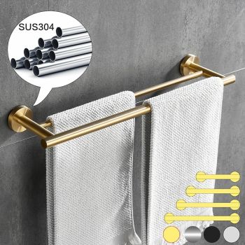 Towel Rack Wall Mounted Stainless Steel Towel Bar 2-tier Towel Rail (Golden/Chrome/Black/Brushed Nickel) Bath Hardware
