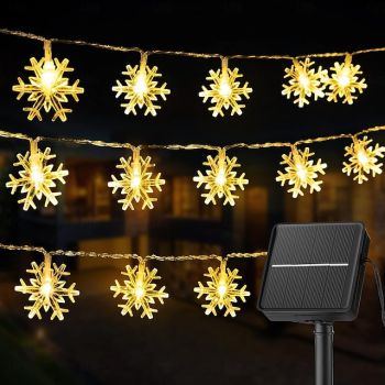 Solar LED Christmas Snowflake Waterproof Fairy String Lights 30/50/100 LED 8 Modes of Lighting Outdoor Backyard Garden Holiday Garden Wedding New Year Party Outdoor Indoor Decoration