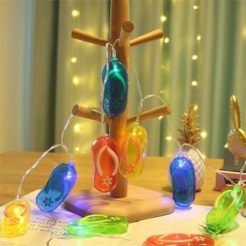 Multicolor String Lights, Summer Beach Flip Flop Themed Slipper String Lights, Battery Operated Summer Fruit String Lights - Watermelon & Pineapple Design Indoor Decoration Lights Perfect for Parties Patio and Garden Decor LED Festive String Lights