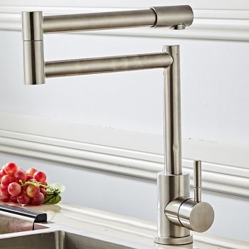 Kitchen faucet - Single Handle One Hole Nickel Brushed Pot Filler Free Standing Contemporary Kitchen Taps Foldable Faucet
