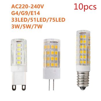 10pcs Brightest G9 G4 E14 LED Lamp AC220V 3W 5W 7W Ceramic SMD2835 LED Bulb Warm Cool White Spotlight Replace Halogen Light