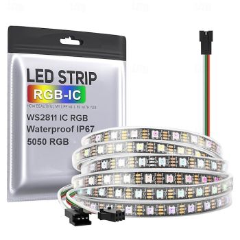 WS2812 RGBIC Addressable LED Strip Light Dream Color Strip Light 8.2FT/16.4FT 20Pixels/m Waterproof Black and White PCB Flexible DC12V Chase Effect Suitable for Indoor and Outdoor Activity Atmosphere Decoration