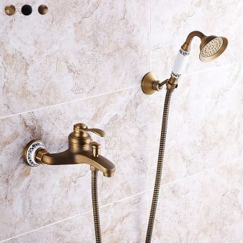 Shower Faucet / Rainfall Shower Head System Set - Handshower Included pullout Vintage Style / Country Antique Brass / Electroplated Mount Outside Ceramic Valve Bath Shower Mixer Taps / Single Handle Foundation of a Perfect Shower