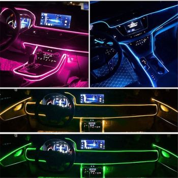 5-in-1 RGB LED Car Interior Lighting with App Controlled Flexible EL Wire Strip for Christmas Home Doecorations