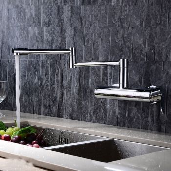 2 Hole Pot Filler Sink Mixer Kitchen Faucet Chrome, Wall Mounted Kitchen taps Brass Folding Kitchen Tap with Cold and Hot Hose, Double Joint Swing Arm Foldable Vessel Water Tap Foldable Faucet