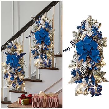 Christmas Swags Christmas Decor The Cordless Pre Lit Stairs Decoration LED Light Up Holiday Classic Stair Swag Door Wreath Christmas Teardrop Swag with LED Lights Garlands Hanging Ornaments