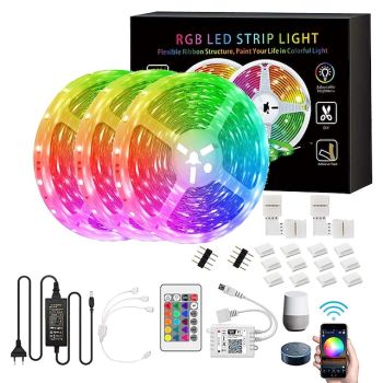 30m(3x10m) Smart App Control Flexible Led Strip Light 5050 RGB SMD 540 LEDs Work with Alexa Google 12V 5A Adapter Kit