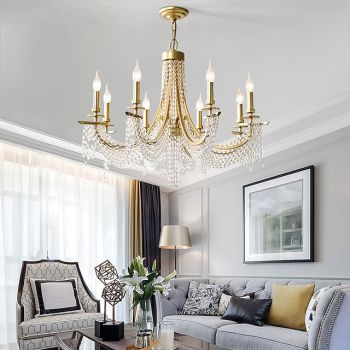 Modern Clear Crystal Chandelier Adjustable 6/8 Lights Crystal Glass Flush Mount Hanging Ceiling Pendant Light Classic Candle Style Lighting Fixture E12/E14 for Bedroom Living Room Hallway Entry 110-240V