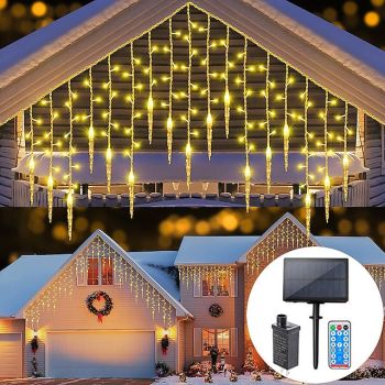 Christmas Icicle String Lights Outdoor Solar and Plug in 8 Modes 5M 216LED 3.5M 96LED Remote Control 24V Plug in String Lights LED Curtain Fairy String Light For Garden Party Timing Dimming