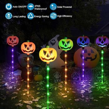 6pcs Solar Halloween Pumpkin Garden Stake Lights Light Up Pumpkin, Solar Halloween Yard Stake Outdoor Waterproof Lighted Pumpkin Lights for Garden Patio Yard Pathway Grave Decor