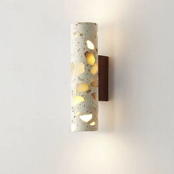 Sintered Stone Beige Wall Light with Wood Cylinder Enclosure Up & Down Light 110-240V