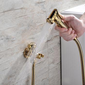 Bidet Faucet Handheld Bidet Sprayer, Antique Golden Luxury Diaper Water Shattaf Toilet Spray Set, Bathroom Baby Cloth Diaper Cleaning Sprayer Middle East Hygienic Wash