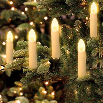 20LED Candle String Lights USB Powered LED Warm White Clip-on Flameless Cone Candle New Year Holiday Family Party Holiday Home Christmas Tree Decoration Light