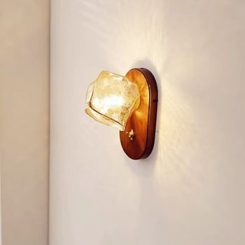 LED Indoor Wall Lights Warm White 20cm 1-Light Ice Cube Shape Wall Light Living Room Background Wall Lamp G9 Wood Glass Retro Simple Wall Mount Sconce Fixture Minimalist Bedroom Bedside Atmosphere Lamp 110-240V
