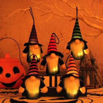 Lighted Gnome Halloween Decorations Handmade LED Light Up Elf Glowing Dwarf Decor Pendant For Table Home Party Ornaments