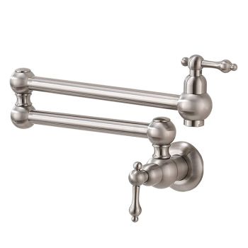 Kitchen Faucet,Wall Mounted Pot Filler Brass Two Handles One Hole Nickel Brushed Foldable Faucet  Pot Filler