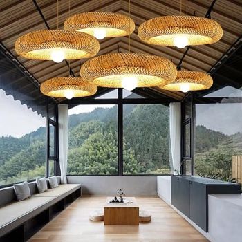 Bamboo Chandelier Retro Rattan 40cm E26/E27 Chandelier Ceiling Lighting is Applicable to Living Room Bedroom Restaurant Cafe Bar Restaurant Club 110-240