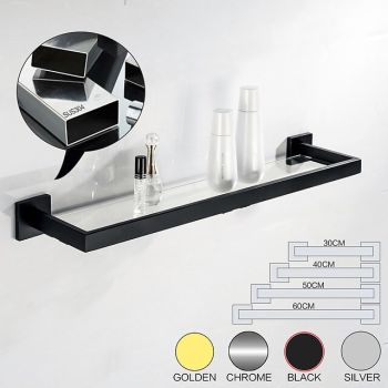 Bathroom Shelves Bathroom Tempered Glass Shelf, Sainless Steel Shower Wall Shelves No Drilling Towel Racks Rectangular 1 Tier Wall Mounted Mirror Front ShelfBath Hardware